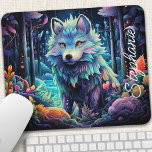 Alfombrilla De Ratón Mystical Wolf Pup<br><div class="desc">Transforme su espacio de trabajo en un bosque encantado con esta almohadilla personalizada de ratón con un adorable lobo surtido rodeado de una brillante flora. La escena mística, llena de colores vibrantes y detalles intrincados, crea una atmósfera cautivadora para su trabajo o juego. Agrega un toque personal con tu nombre...</div>