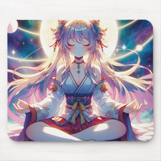 Alfombrilla De Ratón Namaste Anime Chica Meditando (Frente)
