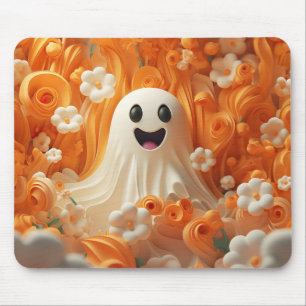 Alfombrilla De Ratón naranja 3D y fantasma blanco