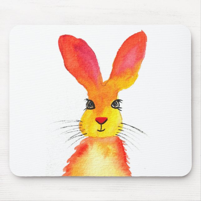 Alfombrilla De Ratón Naranja acuarela hare animales conejo de bosque (Frente)