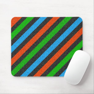 Alfombrilla De Ratón Naranja, azul, verde, Purpurina negro rayado STayl