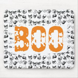 Alfombrilla De Ratón Naranja Boo Halloween Spooky Skull Pattern