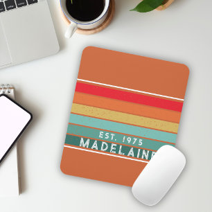 Alfombrilla De Ratón Naranja cálido de franjas coloreadas retro