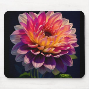 Alfombrilla De Ratón Naranja caliente y flor de Dahlia rosa