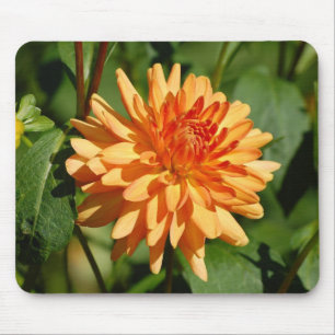 Alfombrilla De Ratón Naranja Dahlie mit Knospe und Blätter