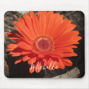 Alfombrilla De Ratón Naranja Daisy Flower Photo Name