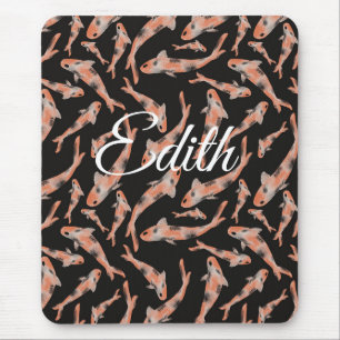 Alfombrilla De Ratón Naranja de acuarela Koi Fish Black Personalizado