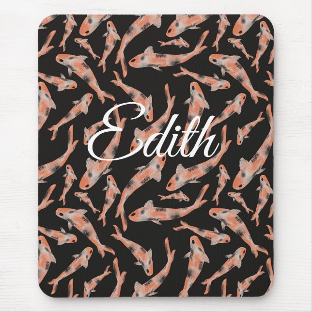 Alfombrilla De Ratón Naranja de acuarela Koi Fish Black Personalizado (Frente)