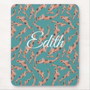 Alfombrilla De Ratón Naranja de acuarela Koi Fish Turquoise Personaliza