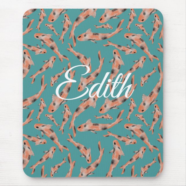 Alfombrilla De Ratón Naranja de acuarela Koi Fish Turquoise Personaliza (Frente)
