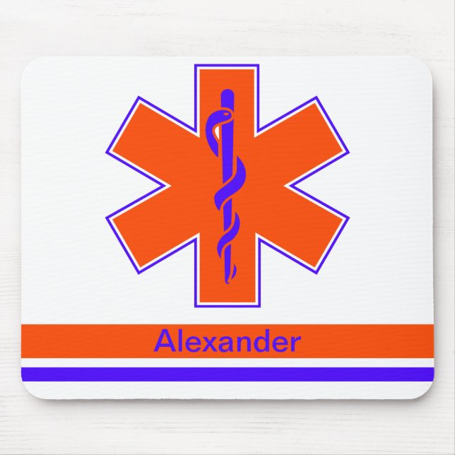 Alfombrilla De Ratón Naranja de encargo de la ambulancia y estrella (Frente)