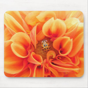 Alfombrilla De Ratón Naranja de incendios Dahlia con flor de Lady Bug