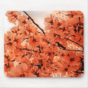 Alfombrilla De Ratón Naranja de ramas ornamentales de cerezo estilizada