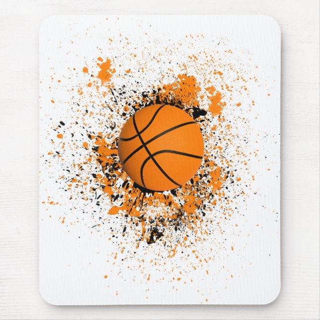 Alfombrilla De Ratón Naranja del baloncesto Grunge Paint Splatt Black G (Frente)