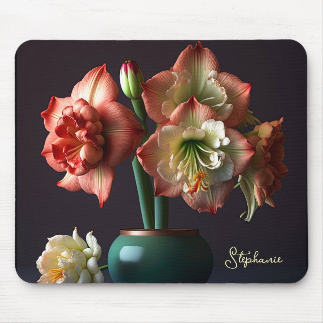 Alfombrilla De Ratón Naranja elegante Flor blanca Amaryllis (Frente)
