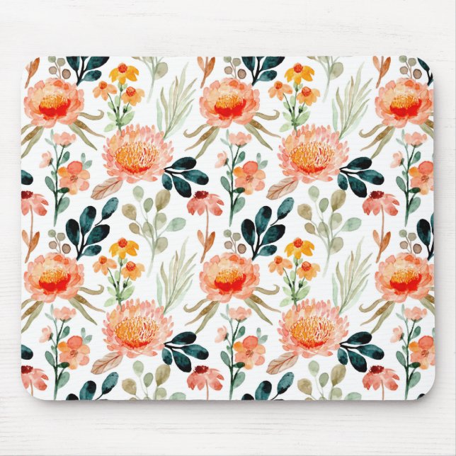 Alfombrilla De Ratón Naranja Flores acuarelas (Frente)