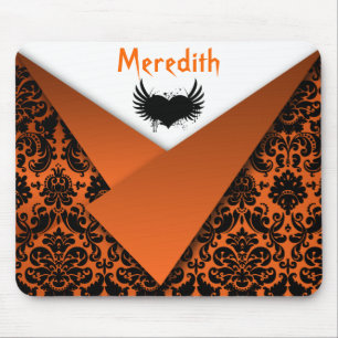 Alfombrilla De Ratón Naranja gótico y Damask Mousepad negro