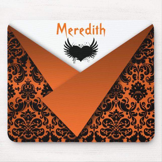 Alfombrilla De Ratón Naranja gótico y Damask Mousepad negro (Frente)