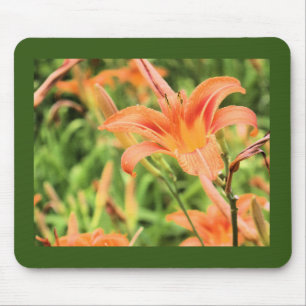 Alfombrilla De Ratón Naranja Lilies Dark Green Border