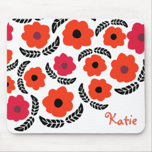 Alfombrilla De Ratón Naranja moderno y floral roja personalizada