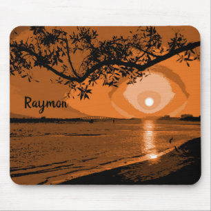 Alfombrilla De Ratón Naranja oscuro y atardecer negro