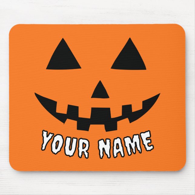 Alfombrilla De Ratón Naranja personalizado Calabaza Halloween su nombre (Frente)