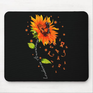 Alfombrilla De Ratón Naranja Ribbon Sunflower Butterfly Leukemia Awaren