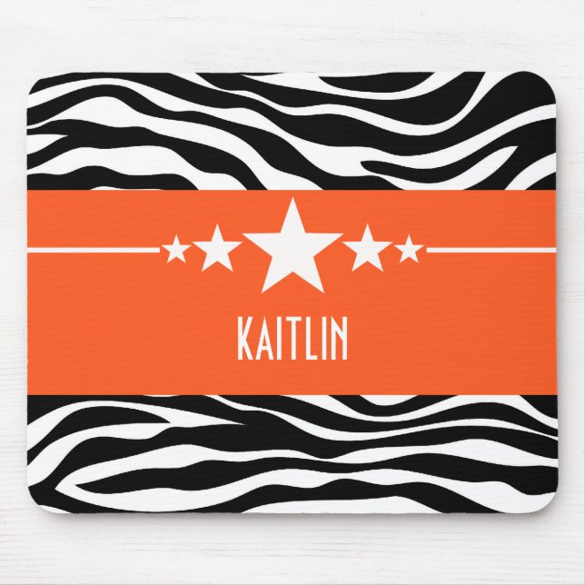 Alfombrilla De Ratón Naranja Sassy Star Zebra Mousepad (Frente)