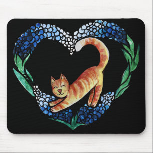 Alfombrilla De Ratón Naranja Tabby Cat Heart Art Cute texas bluebonnet