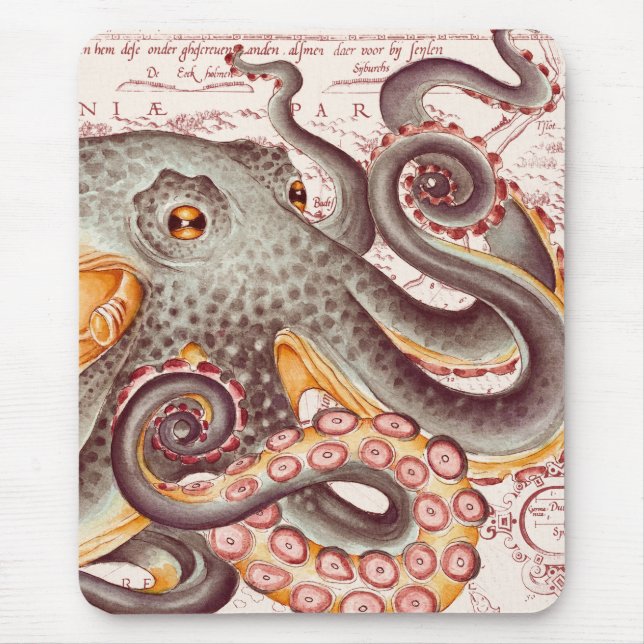 Alfombrilla De Ratón Naranja Tentacles Tentacles Octopus Tentacles Vint (Frente)
