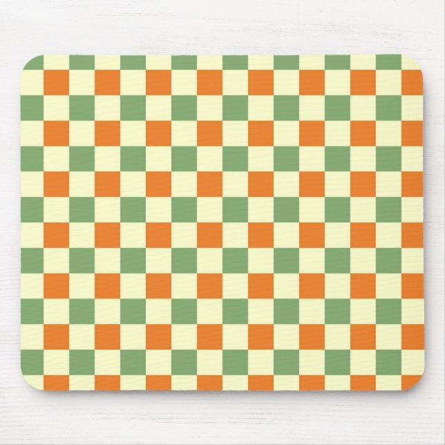 Alfombrilla De Ratón Naranja Verde Brown Checkered Gingham Pattern (Frente)