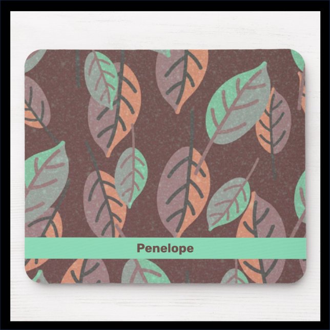 Alfombrilla De Ratón Naranja verde de la menta moderna y ratón de hojas (Subido por el creador)