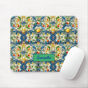 Alfombrilla De Ratón Naranjas sicilianos mediterráneos majolica azul