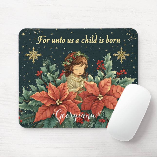 Alfombrilla De Ratón Natividad bíblica personalizada niño y verso (Con ratón)