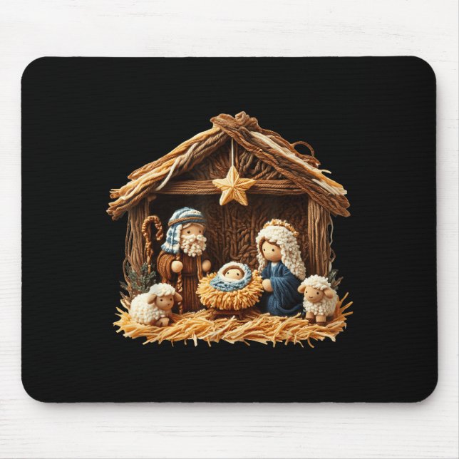 Alfombrilla De Ratón Nativity Scene Faux Yarn Crochet Jesus Christmas R (Frente)