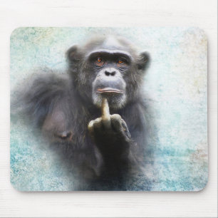 Alfombrilla De Ratón Naughty Funny Chimpanzee Middle Finger Flip Bird