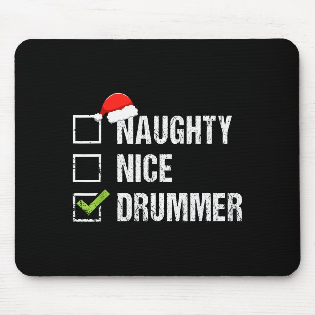 Alfombrilla De Ratón Naughty Nice Drummer Shirt Drumming Santa Hat Chri (Frente)