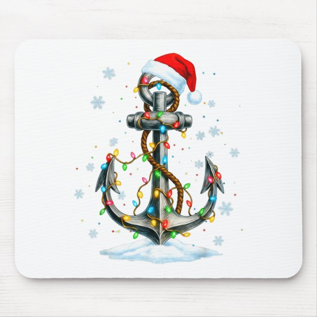 Alfombrilla De Ratón Nautical Anchor Christmas Lights Boating Sailor  (Frente)