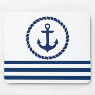 Alfombrilla De Ratón Nautical Boat Name,Anchor Navy Blue Striped