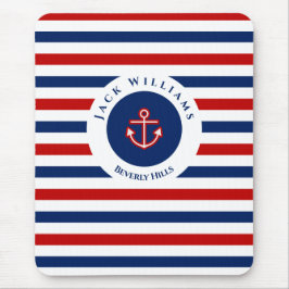 Alfombrilla De Ratón Nautical Marine Navy Blue Red White Stripes Anchor