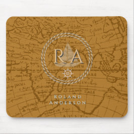 Alfombrilla De Ratón Nautical Rope Monogram Map Brown
