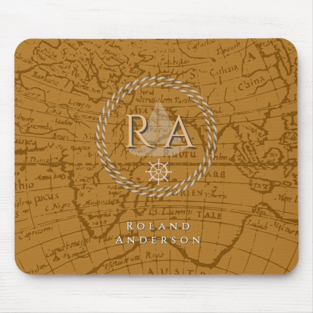 Alfombrilla De Ratón Nautical Rope Monogram Map Brown (Frente)