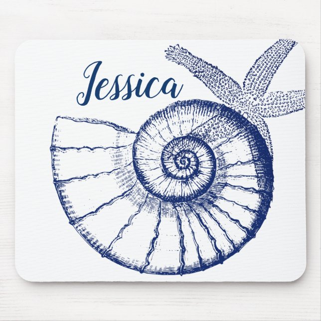 Alfombrilla De Ratón Nautilus Seashell & Starfish Marine Life Personali (Frente)
