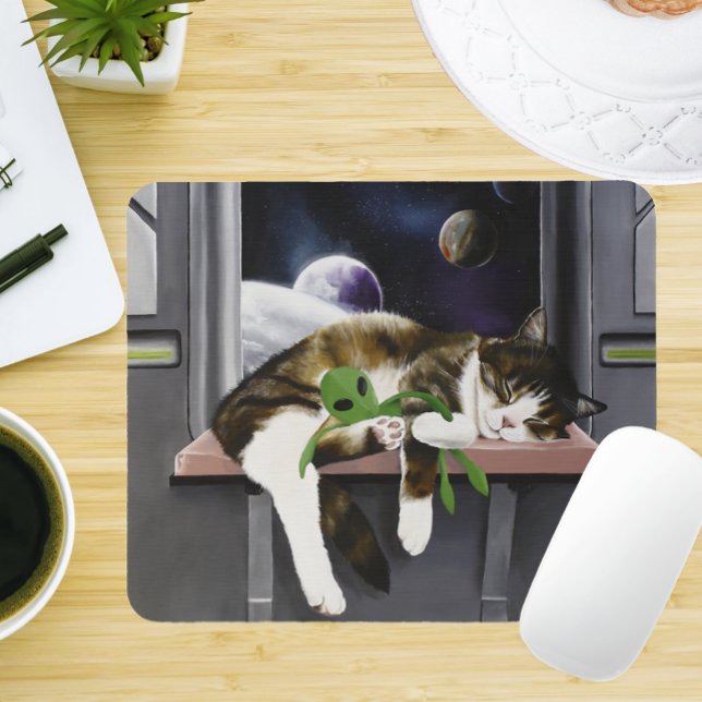 Alfombrilla De Ratón Nave Espacial Gato Tabby Verde Alien Muñeco de Pel (Subido por el creador)