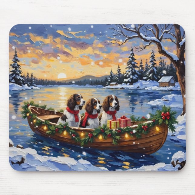 Alfombrilla De Ratón Navidad con barco de Spaniel de Springer (Frente)