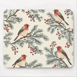 Alfombrilla De Ratón Navidad Crema de Bayas de Pino Cardenal Rojo Vinta
