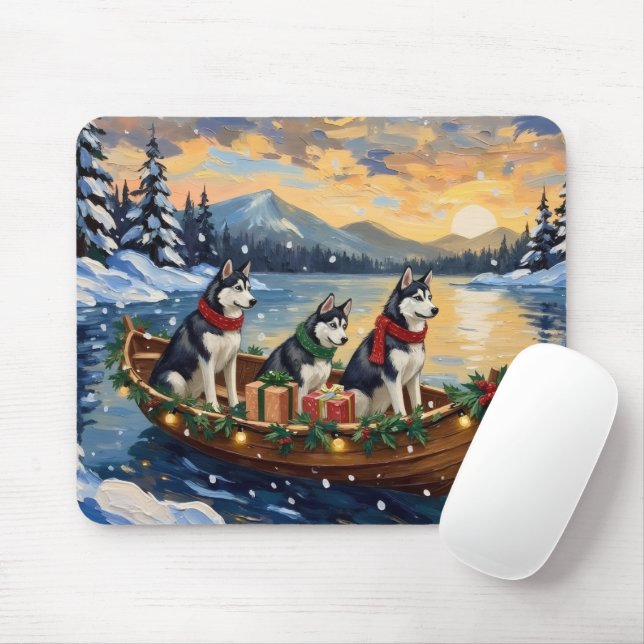 Alfombrilla De Ratón Navidad de barco de Husky Siberiano (Con ratón)