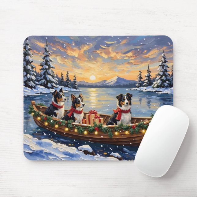 Alfombrilla De Ratón Navidad de Border Collie en Barco (Con ratón)