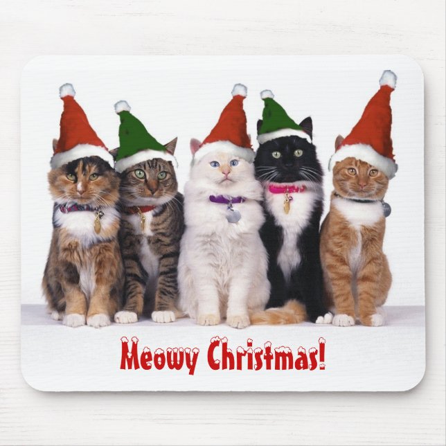 Alfombrilla De Ratón "Navidad de Meowy!" Gatos en gorras (Frente)