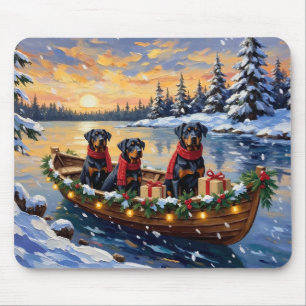 Alfombrilla De Ratón Navidad de Rottweiler en Barco Fiesta